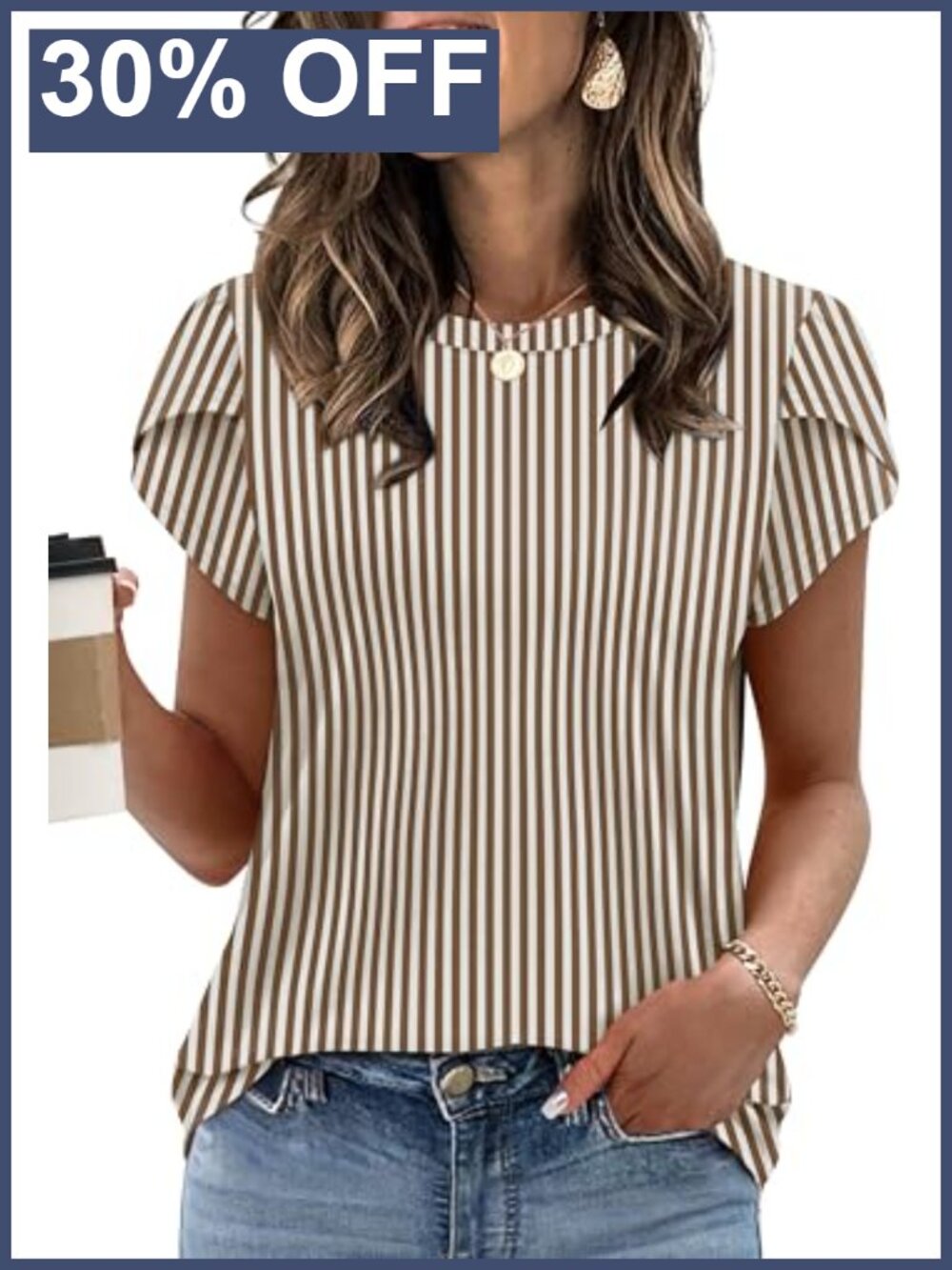 Womens Casual Puff Sleeve Blouse Crewneck Arc Hem Summer Top
